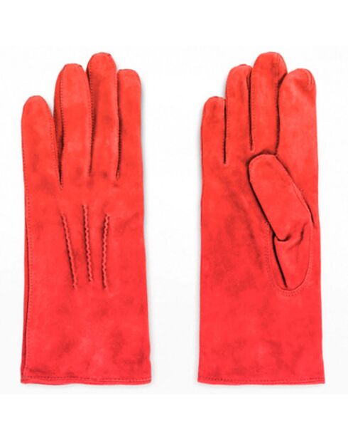 Gants en Velours de Cuir d'Agneau doublure Soie Vivienne coq de roche