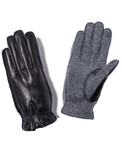 Gants en Cuir d'Agneau & Textile doublure Polaire Felicien noir/gris