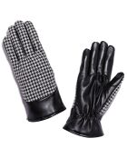 Gants en Cuir d'Agneau & Textile doublure Polaire François pied-de-poule/noir