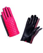 Gants en Cuir d'Agneau doublure Soie Rose N°1 Neon rose fluo/noir