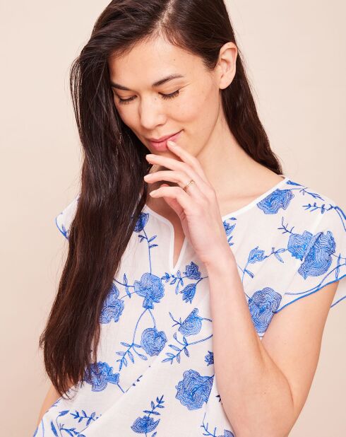 Top Azulejos imprimé blanc/bleu