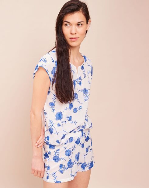 Top Azulejos imprimé blanc/bleu