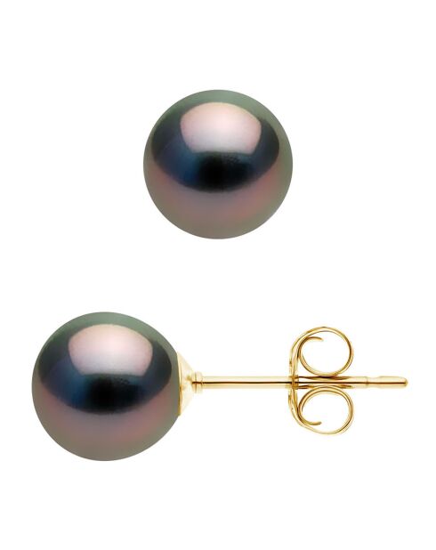 Ohrringe aus Gelbgold und runden Tahitiperlen