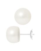 Boucles d'oreilles Prestige en Or blanc & Perles d'Eau Douce boutons blanc naturel Ø 11-12 mm