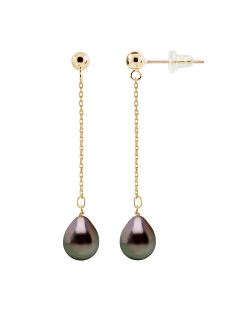 Boucles d'oreilles Pendantes en Or jaune & Perles de Tahiti poires