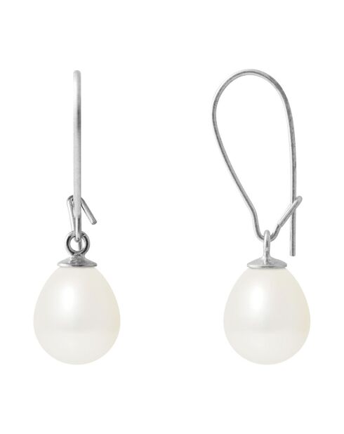 Süßwasserperlenohrringe aus Weißgold und natürlicher weißer Birne