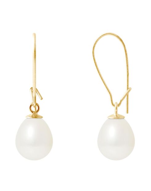 Süßwasserperlenohrringe aus Gelbgold und natürlicher weißer Birne
