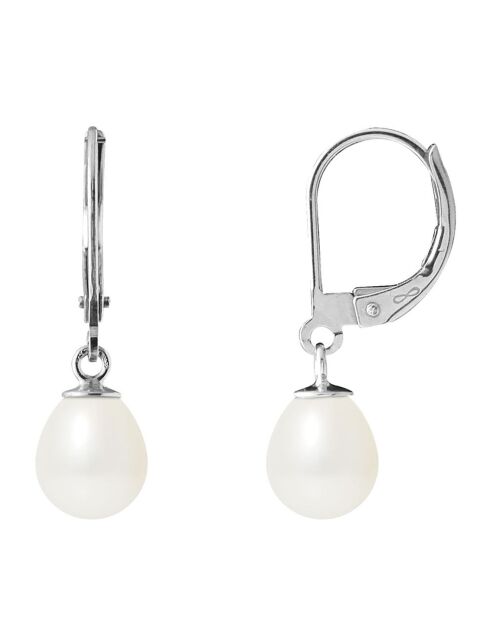 Boucles d'oreilles en Or blanc & Perles d'Eau Douce poire blanc naturel