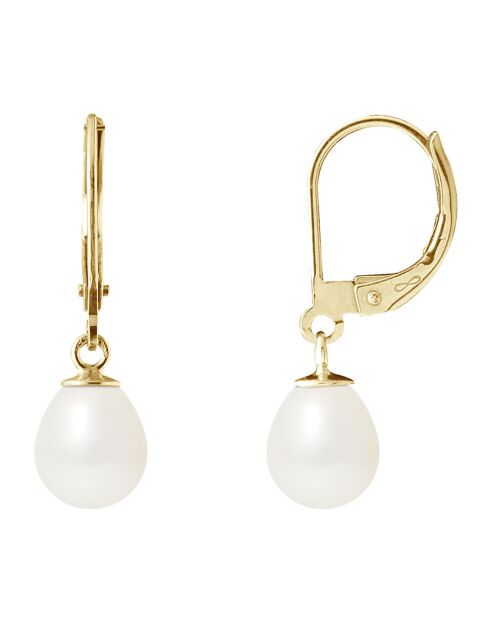 Süßwasserperlenohrringe aus Gelbgold und natürlicher weißer Birne