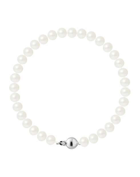Silbernes Rang-Armband und runde weiße Süßwasserperlen aus natürlichem Perlmutt