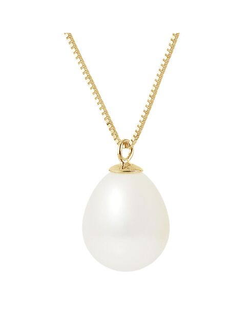Collier en Or jaune & Perle d'Eau Douce poire blanc naturel