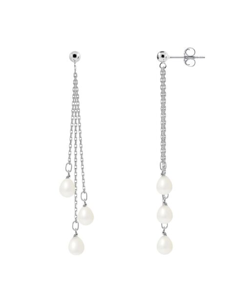 Boucles d'oreilles Pendantes en Argent & Perles d'Eau Douce poire blanc naturel