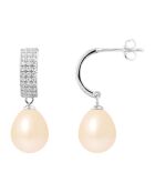 Silberne Schmuckohrringe, Zirkonia und natürliche rosa Birnen-Süßwasserperlen