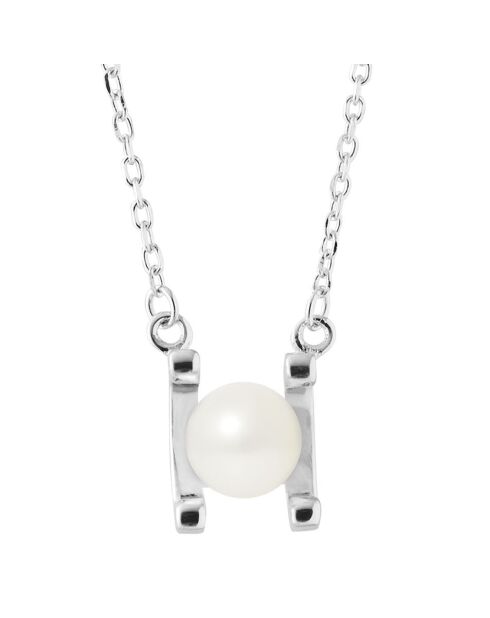 Collana in argento 2C e perle d'acqua dolce rotonde bianche naturali