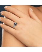 Bague Jonc ajustable en Argent, Zircones & Perle de Tahiti ronde