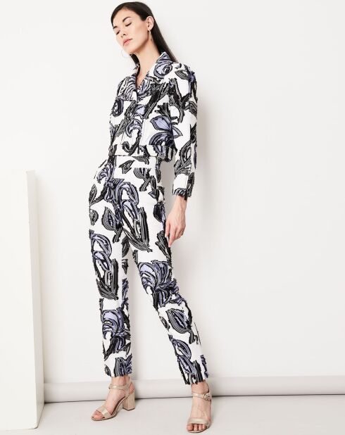 Pantalon Cléa à motifs blanc/lavande/noir