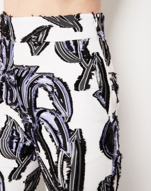 Pantalon Cléa à motifs blanc/lavande/noir