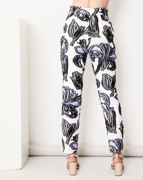 Pantalon Cléa à motifs blanc/lavande/noir