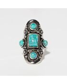 Bague Xochipilli en Argent massif & Turquoise 4.5 ct