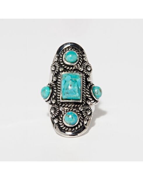 Bague Xochipilli en Argent massif & Turquoise 4.5 ct