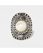Tezcatlipoca Ring aus Sterlingsilber und Perlmutt 3,1 ct