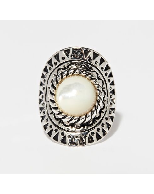 Tezcatlipoca Ring aus Sterlingsilber und Perlmutt 3,1 ct