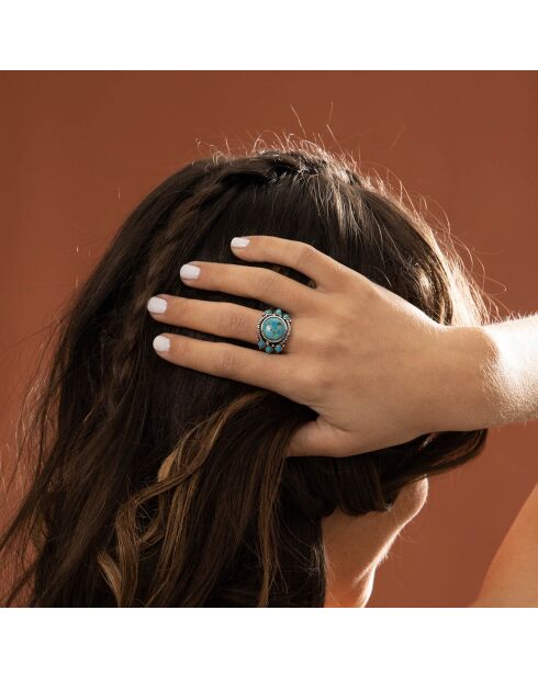 Bague Cihuateteo en Argent massif & Turquoise 4.5 ct