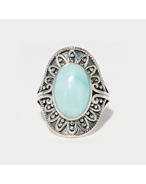 Anello Pupacua in argento 925 e larimar 4 ct