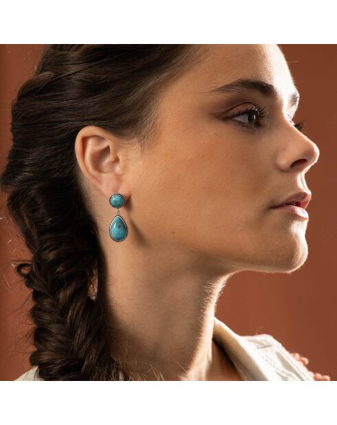 Boucles d'oreilles Atza en Argent massif & Turquoise 11.32 ct