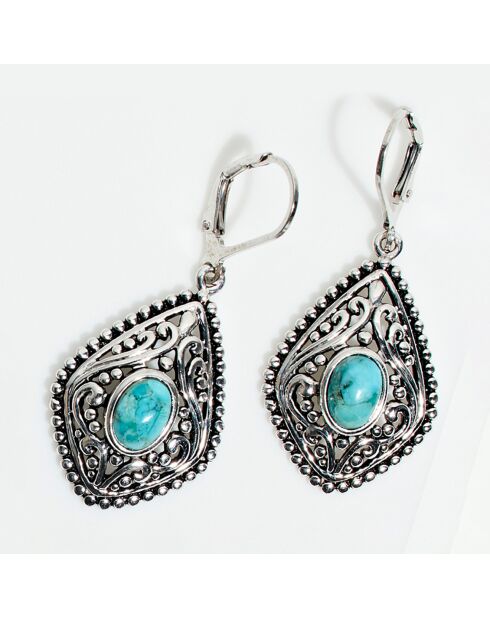 Boucles d'oreilles Sakal en Argent massif & Turquoise 1.8 ct
