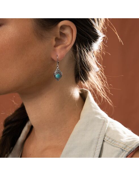 Boucles d'oreilles Sakal en Argent massif & Turquoise 1.8 ct