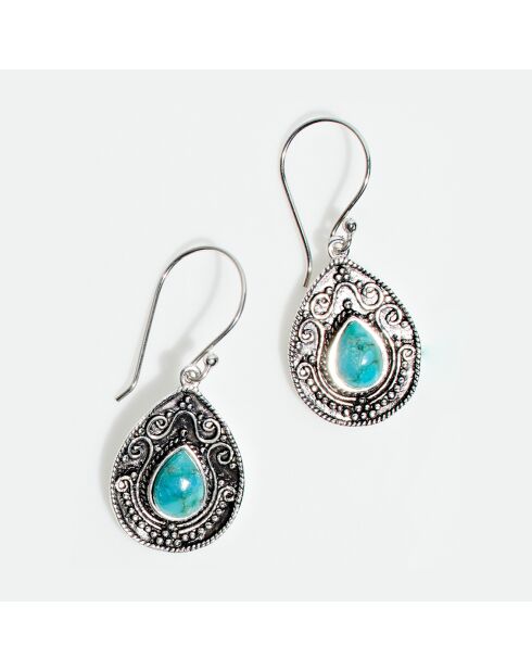 Boucles d'oreilles Xocolatl en Argent massif & Turquoise 1.8 ct