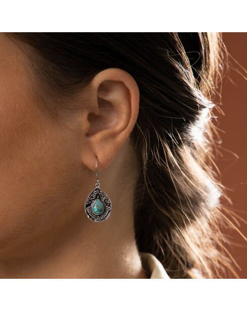 Boucles d'oreilles Xocolatl en Argent massif & Turquoise 1.8 ct