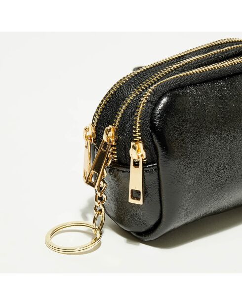 Cartera de piel negra dorada - 11x7x4 cm