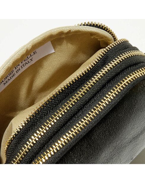 Cartera de piel negra dorada - 11x7x4 cm