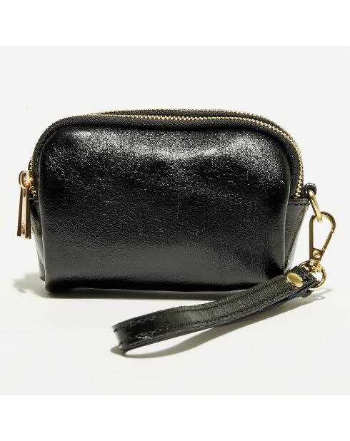 Cartera de piel negra dorada - 11x7x4 cm