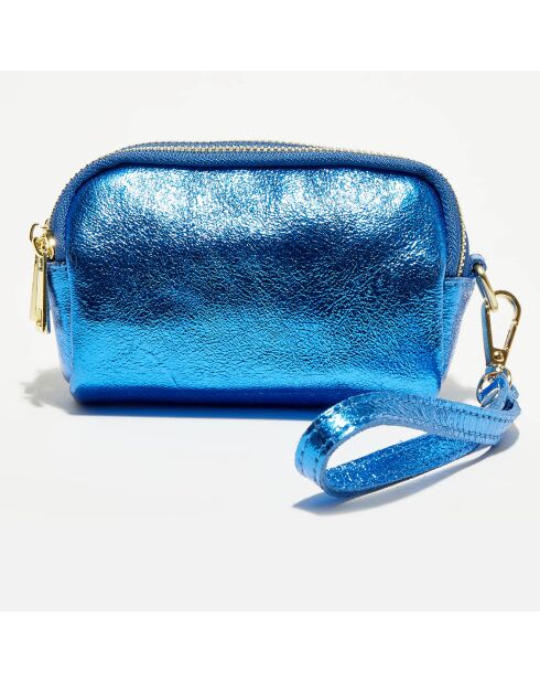 Cartera de piel en oro azul eléctrico - 11x7x4 cm