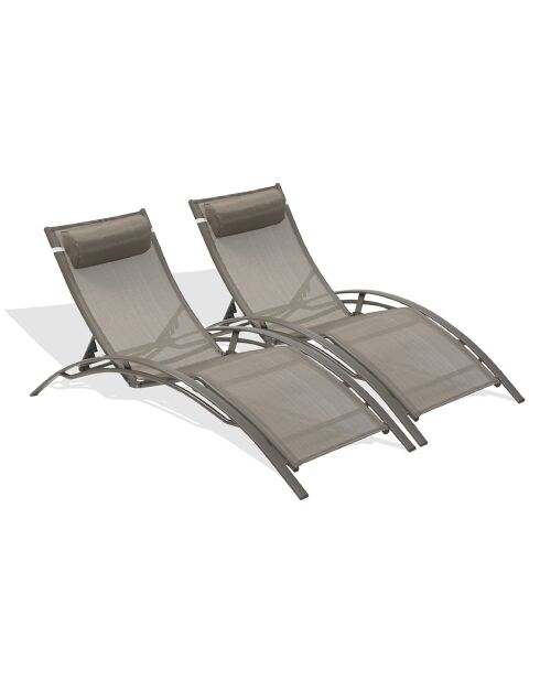 2 Chaises longues en aluminium et textilène cappuccino - 170x63x30 cm