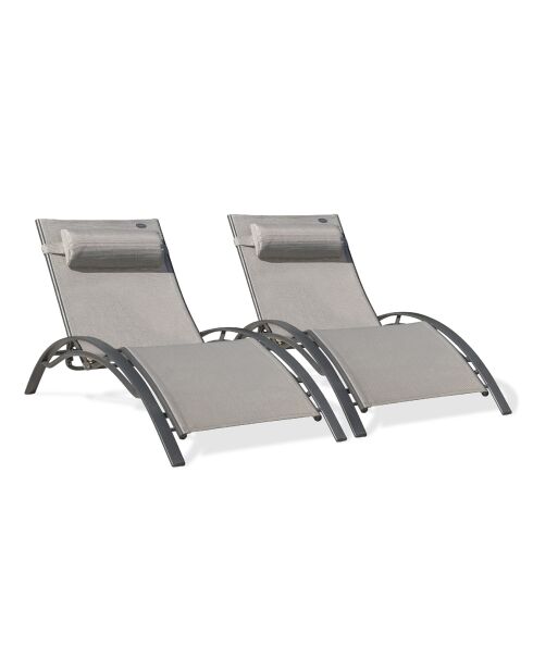 2 Bains de soleil CL76 en aluminium gris anthracite et textilène gris - 170x63x30 cm