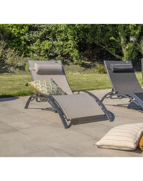 2 Bains de soleil CL76 en aluminium gris anthracite et textilène gris - 170x63x30 cm