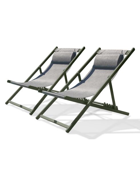 2 Chiliennes julia en textilène et aluminium kaki - 93/102x58x100/79 cm