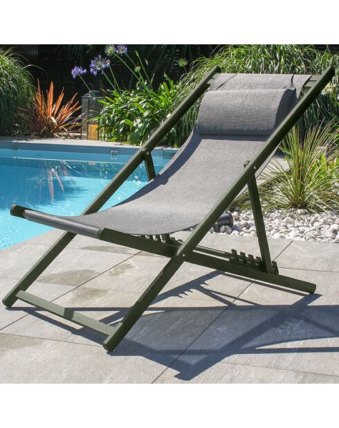 2 Chiliennes julia en textilène et aluminium kaki - 93/102x58x100/79 cm