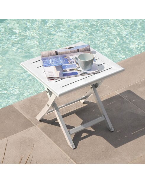 Table basse de jardin pliante Marius en aluminium blanche  - 43x43x40 cm