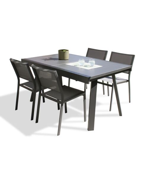 Gartenset Stockholm-TB225-ALU Tisch + 4 Stühle Stockholm Anthrazitgrau