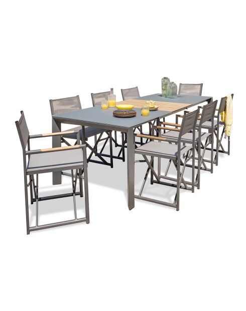 Gartenset Honfleur Table + 8 anthrazitgraue Sessel