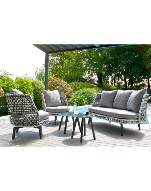 Salon de jardin Agadir 4 personnes avec coussins gris