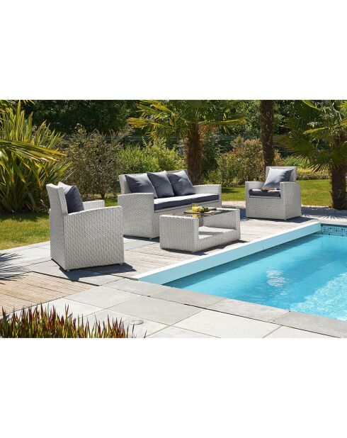 Salon de jardin Porto-Vecchio 5 personnes en résine tressée gris