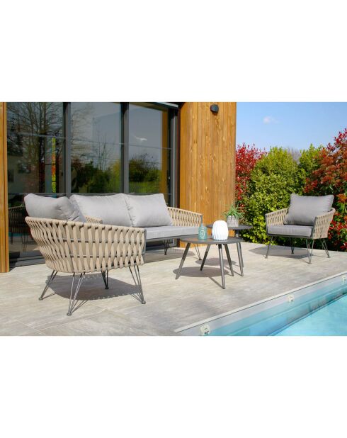 Capri Gartenmöbel aus taupefarbenem geflochtenem Seil und anthrazitfarbenem Stahl