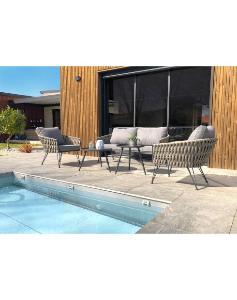 Capri Gartenmöbel aus taupefarbenem geflochtenem Seil und anthrazitfarbenem Stahl