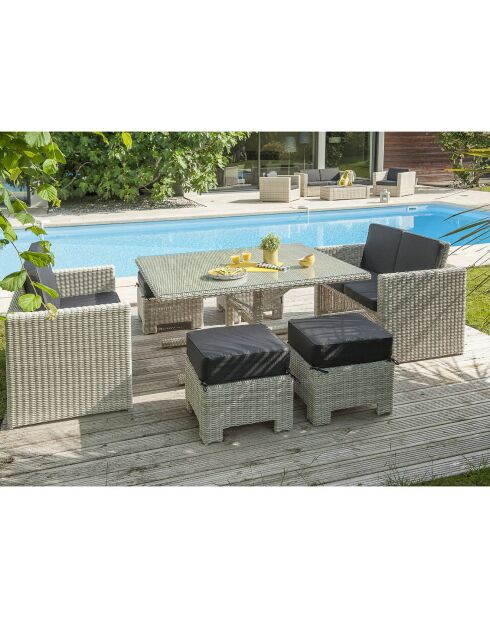 Ensemble de jardin Océane 8 places en résine tressée crème